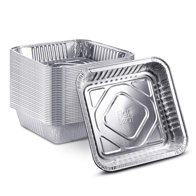 Fig & Leaf [25 Pack - 8â€ x 8â€] Square Baking Cake Pans| Heavy Duty l Disposable Aluminum Foil Tins l Portable Food Containers l Perfect for Roasting Toaster Oven Broiling Cooking - Image 1